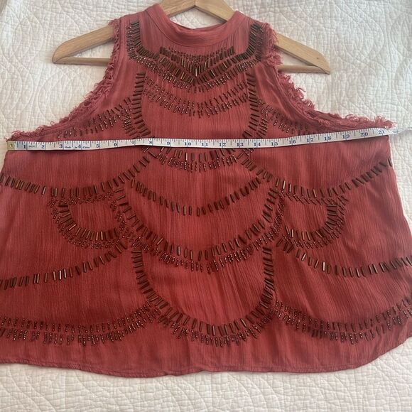 Free People Ferris Wheel Open Back Top Beaded Sequin Embellished Blouse Sz Small - Picture 5 of 10